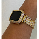 41mm 45mm Apple Watch Band Series 1-8 Gold Mens or Women's Style & or Lab Diamonds Bezel Cover for Smartwatch