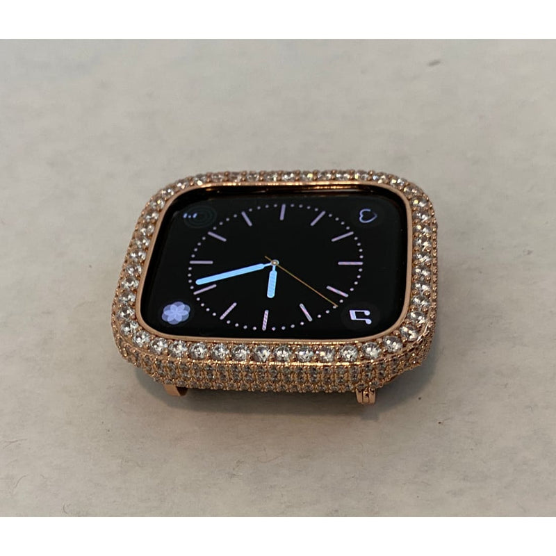 41mm 45mm Apple Watch Band Series 7-8 & or Rose Gold Lab Diamond Bezel Cover Smartwatch Bumper Bling 38mm 40mm 42mm44mm