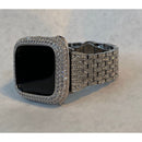 41mm 45mm Apple Watch Band Silver Swarovski Crystals & or Smartwatch Lab Diamond Bezel Cover Bling Series 8