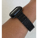 41mm 45mm Series 7 Black on Black Apple Watch Band & or Lab Diamond Apple Watch Bezel Cover for Smartwatch Bling