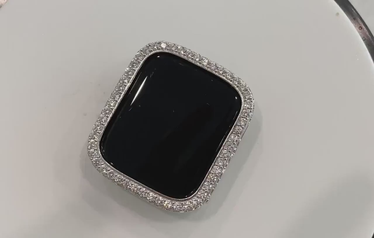 Silver 2.5mm Lab Diamond Apple Watch Bezel Cover 40mm 44mm Custom Handmade