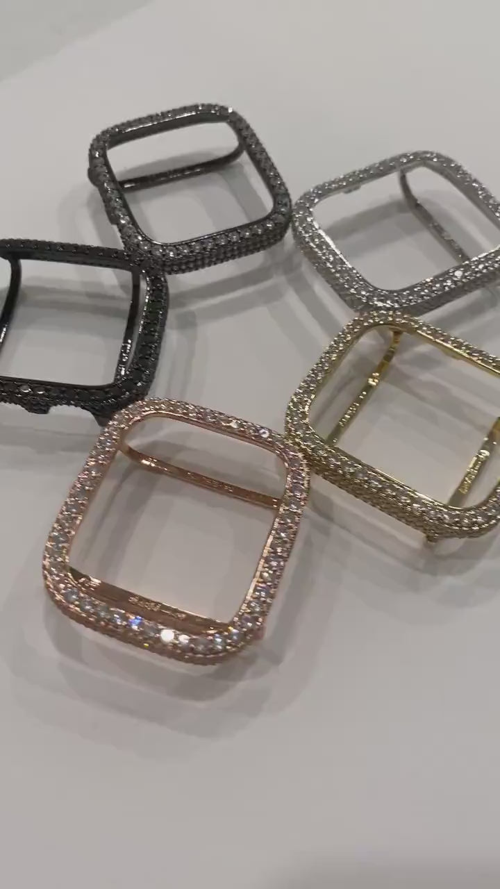 Black Apple Watch Series 7 Cover Bumper 41mm 45mm Lab Diamond Bezel Case 38mm 40mm 42mm 44mm S1-8