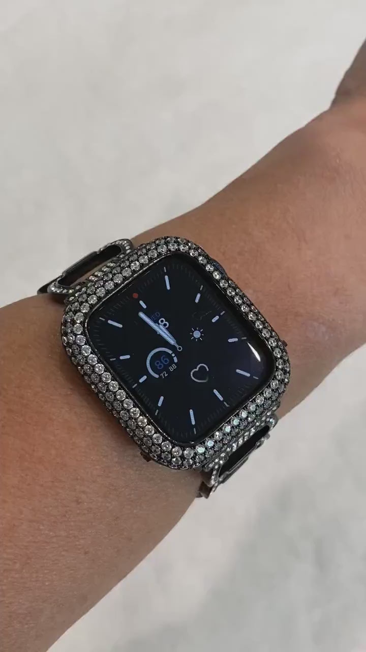 Series 1-8 Apple Watch Band Black 41mm 45mm & or Lab Diamond Bezel Cover 38mm 40mm 42mm 44mm Iwatch Case