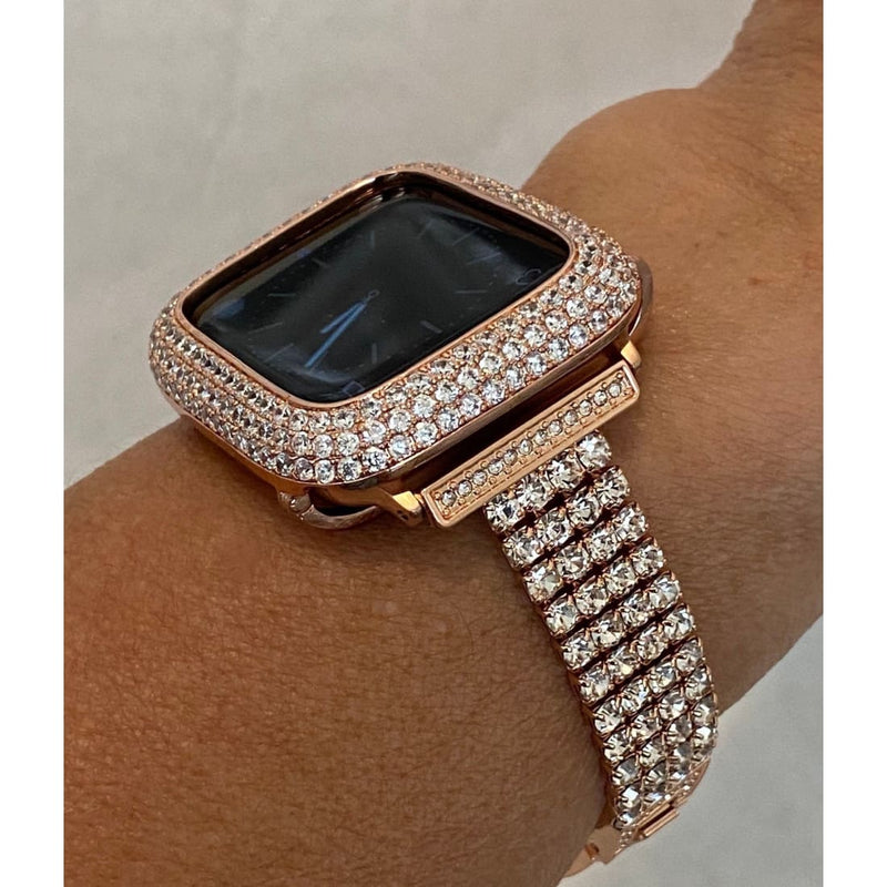 Apple Watch Band 41mm 45m Woman Rose Gold 38mm 40mm 42mm 44mm & or Lab Diamond Bezel Smartwatch Bumper Bling Series 1-8