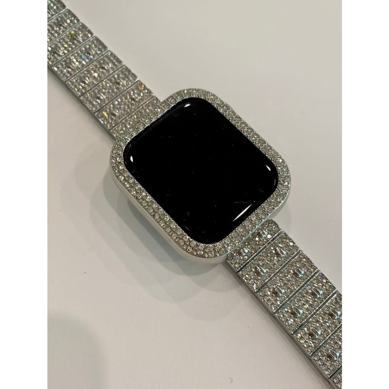 Apple Watch Band Silver Swarovski Crystals 38mm-49mm Ultra