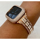 Apple Watch Band Baguette Swarovski Crystals & or Lab Diamond Bezel Cover In 38,40,41,42,44,45mm Series 2,3,4,5,6,7,8 SE