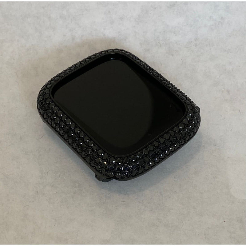 Apple Watch Band Black on Black & or Lab Diamond Bezel Cover Case 38mm-45mm Series 1-8 SE Smartwatch Bumper