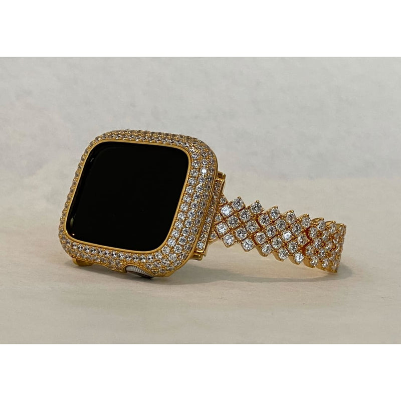 Apple Watch Band Gold Women's & or Metal Lab Diamond Bezel Bumper 38mm 40mm 41mm 42mm 44mm 45mm Series 7 Smartwatch