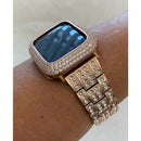 Apple Watch Band Rose Gold Stainless Steel Swarovski Crystals & or Lab Diamond Bezel Cover Smartwatch Bumper 38mm-45mm Series 1-8 SE