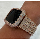 Apple Watch Band Rose Gold Swarovski Crystals & or Lab Diamond Bezel Cover Smartwatch Bumper Bling 38mm-45mm Series 1-8