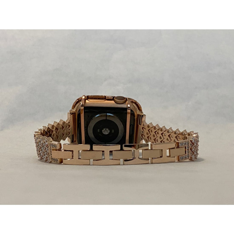 Apple Watch Band Rose Gold Women's Series 1-8 & or Lab Diamond Bezel Bumper 38mm 40mm 42mm 44mm Smartwatch Bumper Bling