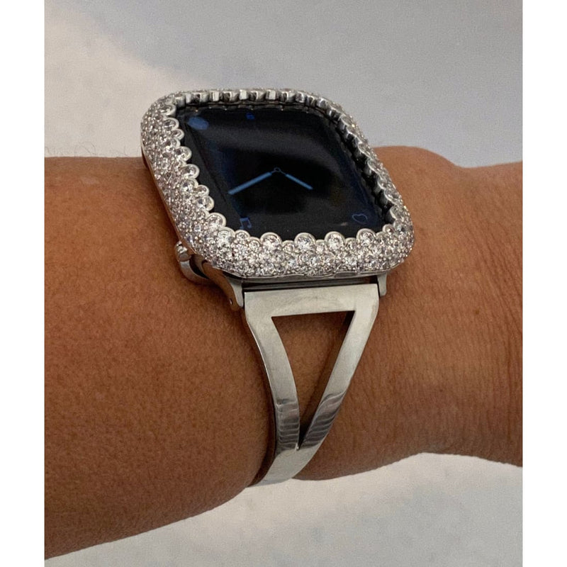 Apple Watch Band Silver and or Lab Diamond Bezel Iwatch Bangle sb1