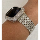 Apple Watch Bezel Cover 40mm 44mm 3 Rows of Lab Diamond Baguettes in 14k White Gold Plated Metal