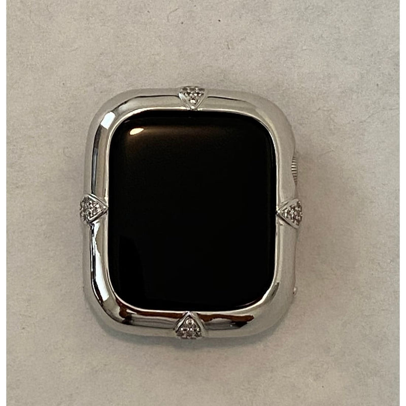 Apple Watch Bezel Cover 44mm Silver Lab Diamonds, Smartwatch Bumper Bling Case Series 4-6