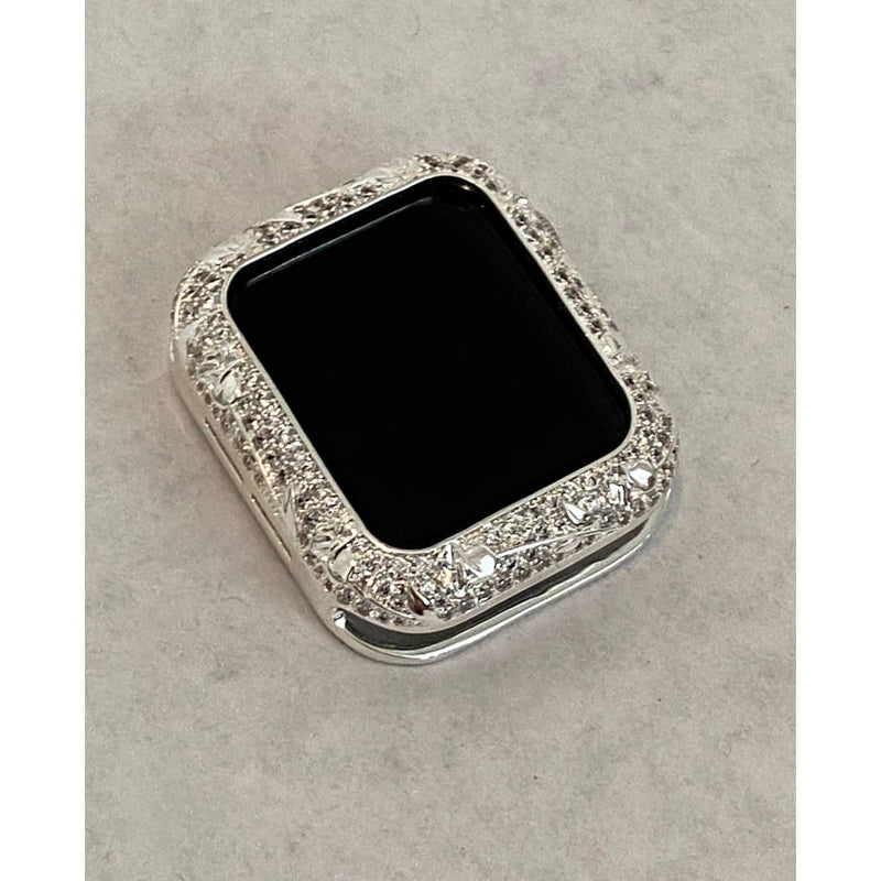 Apple Watch Bezel Cover Silver Metal Cover Floral Design Inset Rhinestones 38mm 40mm 42mm 44mm Series 6 Handmade