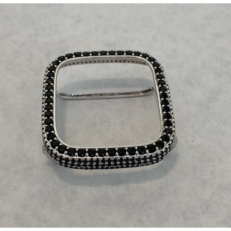 Apple Watch Bezel Cover Silver With Black Lab Diamonds, Metal Iwatch Band Bumper Case 2.5mm 6 Final Sale