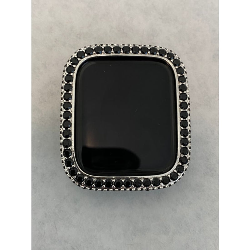 Apple Watch Bezel Cover Silver With Black Lab Diamonds, Metal Iwatch Band Bumper Case 2.5mm 6 Final Sale