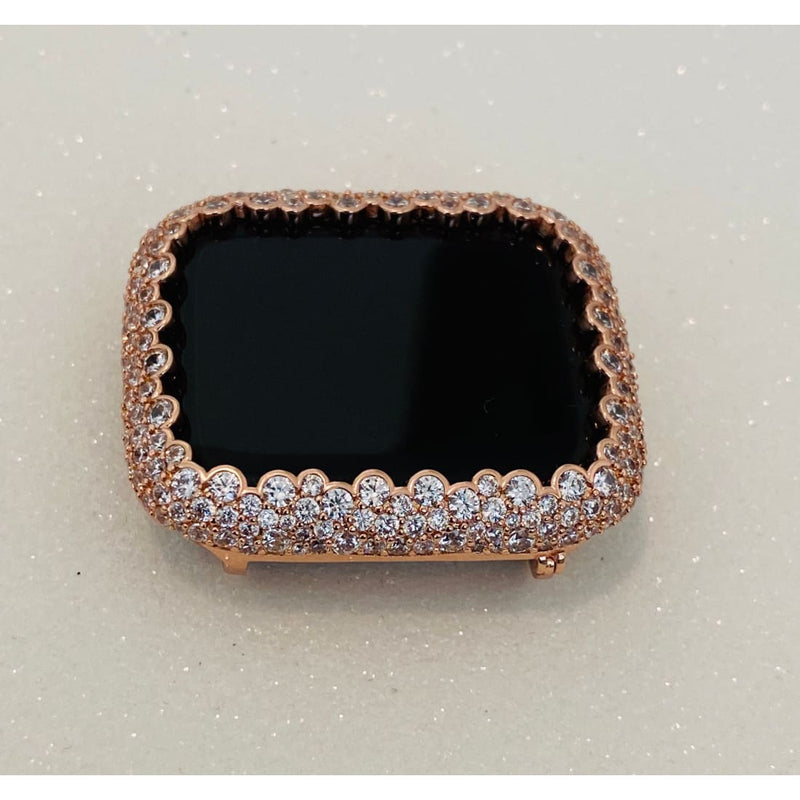 Apple Watch Case Cover 41mm 45mm Woman Rose Gold Lab Diamond Bezel Bling Crystal Iwatch Band Series 38-44mm Smartwatch
