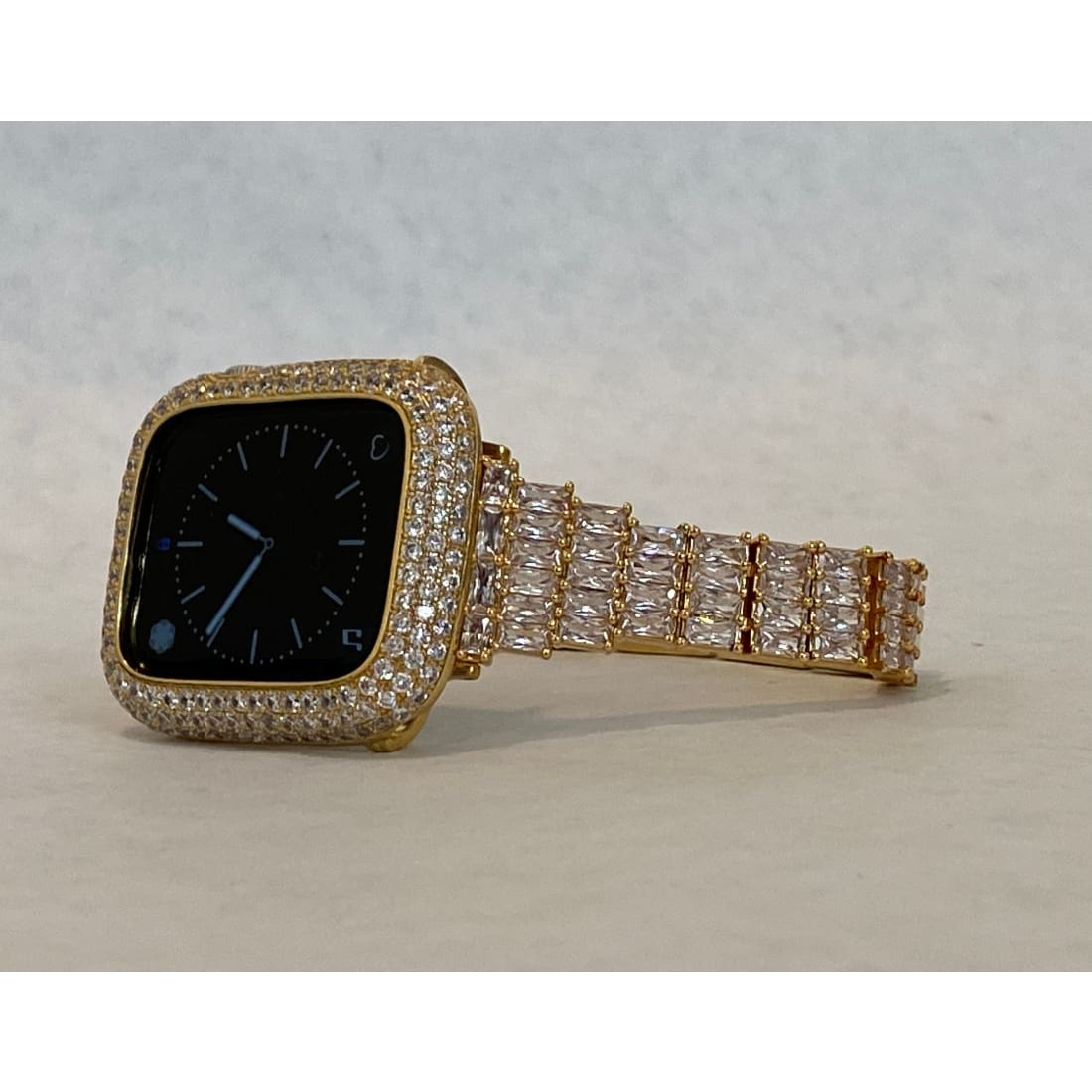Apple Watch Gold Custom Baguette Band Crystals & or CZ Diamond Bezel Cover Bumper 38mm-45mm Series 7