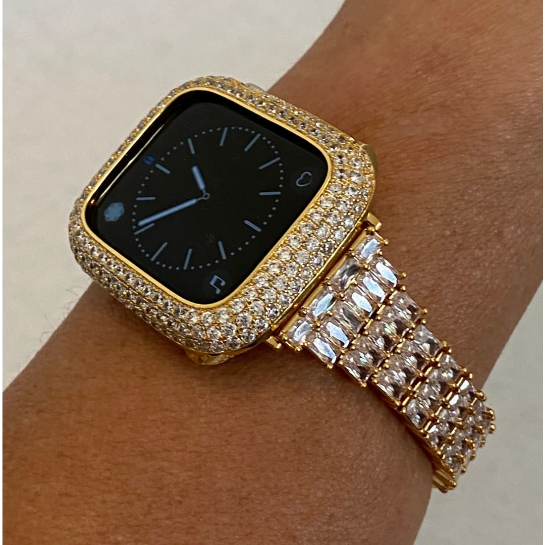 Apple Watch Gold Custom Baguette Band Crystals & or CZ Diamond Bezel Cover Bumper 38mm-45mm Series 7