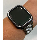 Black Apple Watch Band Series 7 Swarovski Crystals 41mm 45mm & or Crystal Apple Watch Bezel Cover Faceplate