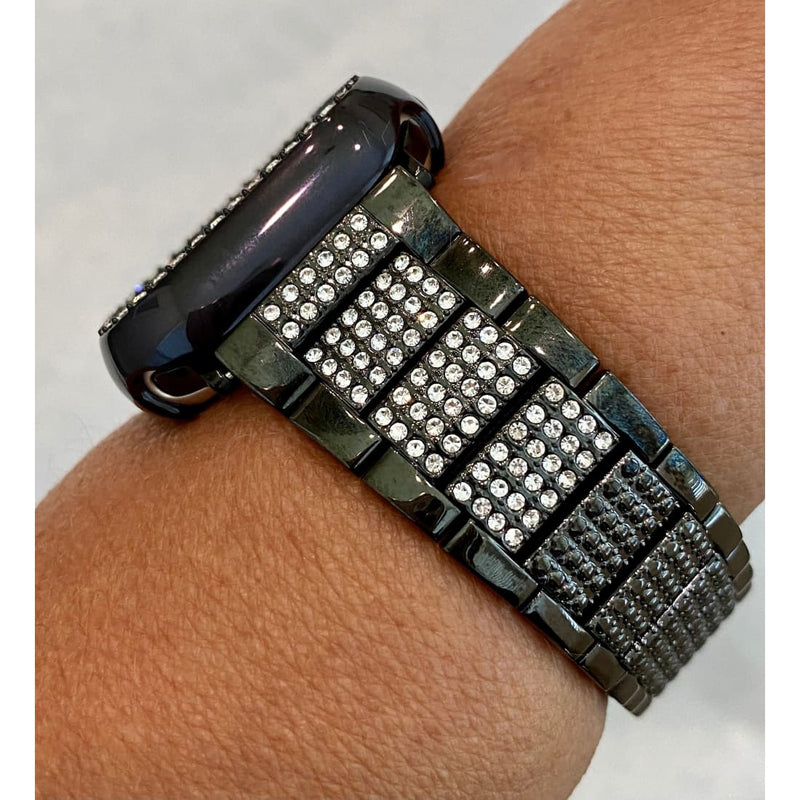 Black Apple Watch Band Series 7 Swarovski Crystals 41mm 45mm & or Crystal Apple Watch Bezel Cover Faceplate
