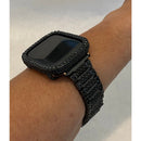 Black on Black Apple Watch Band & or 2.5mm Lab Diamonds Case Cover 38mm 40mm 41mm 42mm 44mm 45mm Series 7