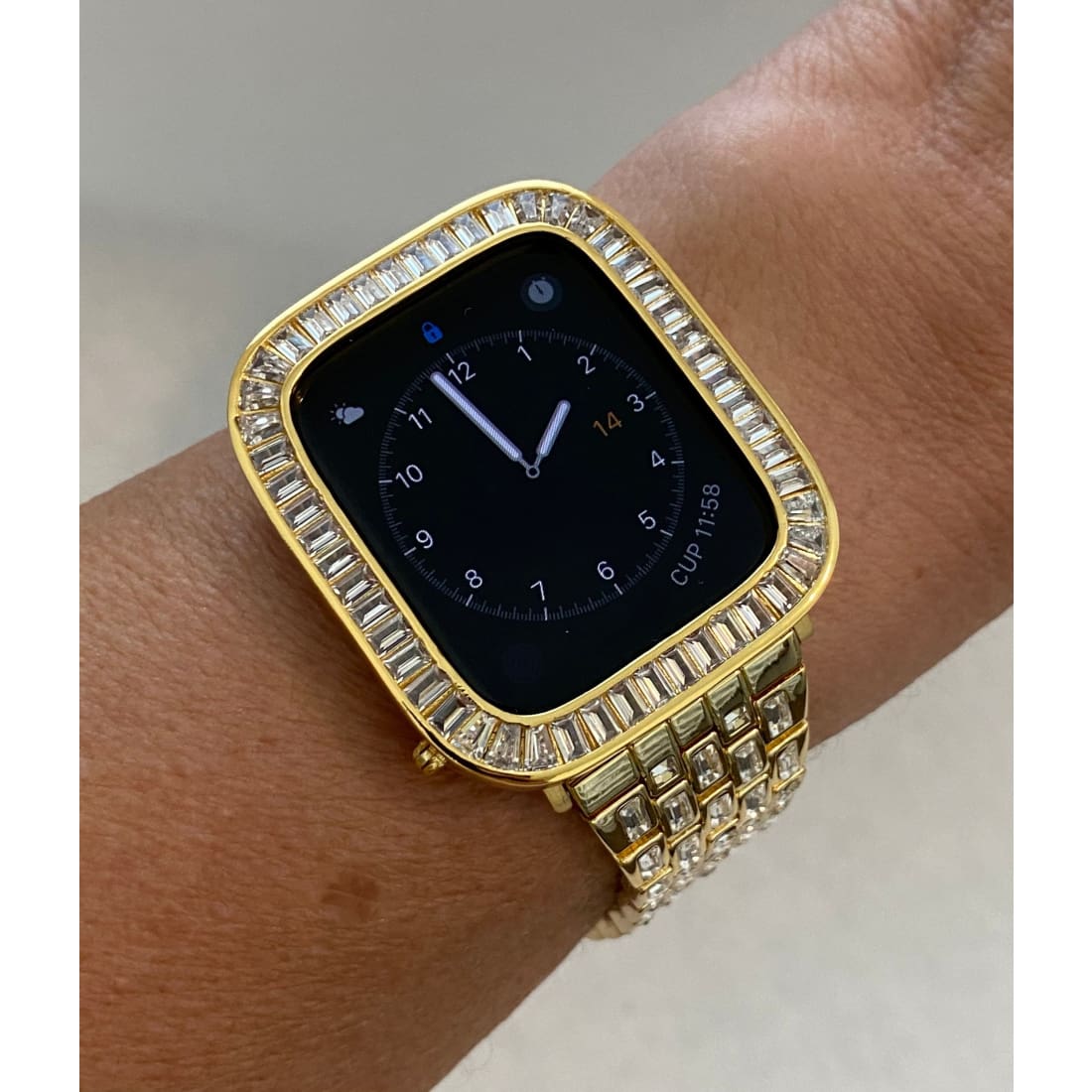 Bling Apple Watch Band 38mm 40mm 42mm 44mm Baguette & or Lab Diamond Bezel Cover Series 6 Gift for Her Him
