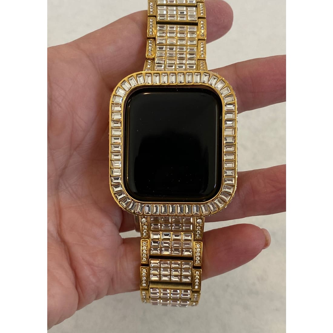 Bling Apple Watch Band 38mm 40mm 42mm 44mm Gold Rolex Style & or Lab Diamond Bezel Cover Gift for Him Series 6 ipad iphone gb1