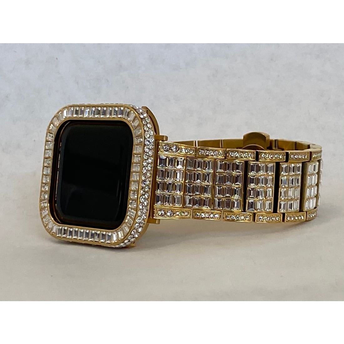 Bling Apple Watch Band 38mm 40mm 42mm 44mm Gold Rolex Style & or Lab Diamond Bezel Cover Gift for Him Series 6 ipad iphone gb1