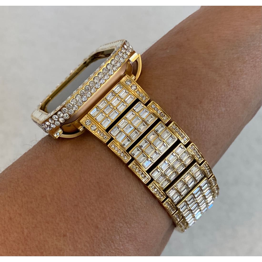 Bling Apple Watch Band 38mm 40mm 42mm 44mm Gold Rolex Style & or Lab Diamond Bezel Cover Gift for Him Series 6 ipad iphone gb1