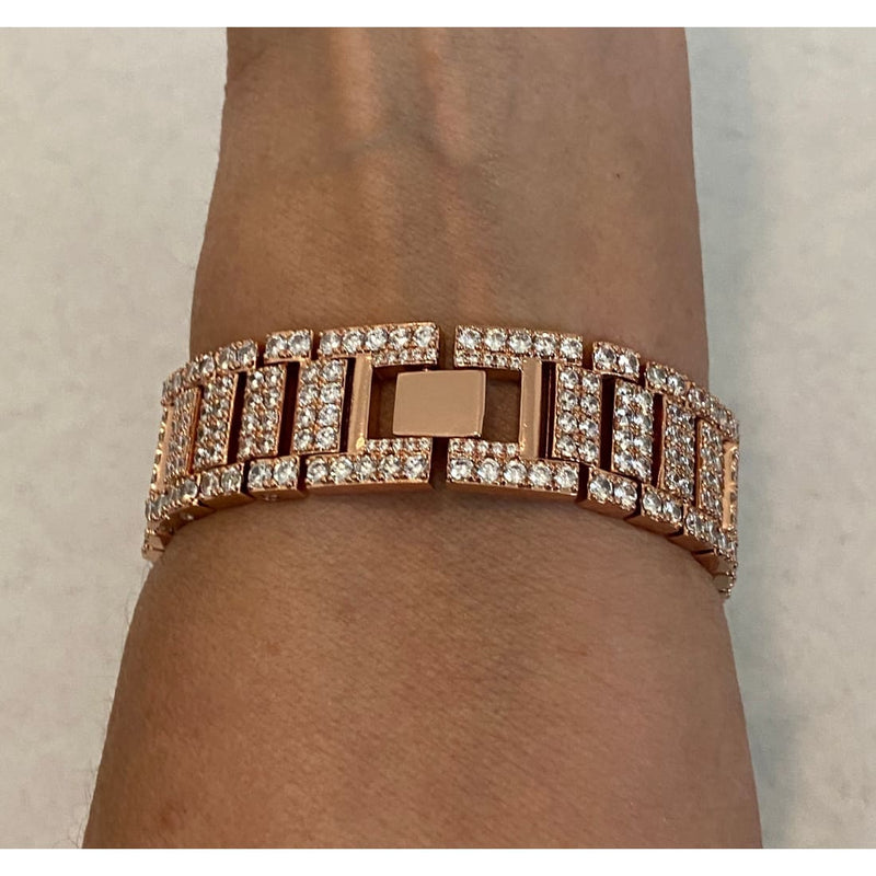Bling Apple Watch Band Women 38 40 41 42 44 45mm and or Rose Gold Lab Diamond Bezel Cover Smartwatch Bling