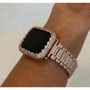 Bling Apple Watch Band Women 38 40 41 42 44 45mm and or Rose Gold Lab Diamond Bezel Cover Smartwatch Bling