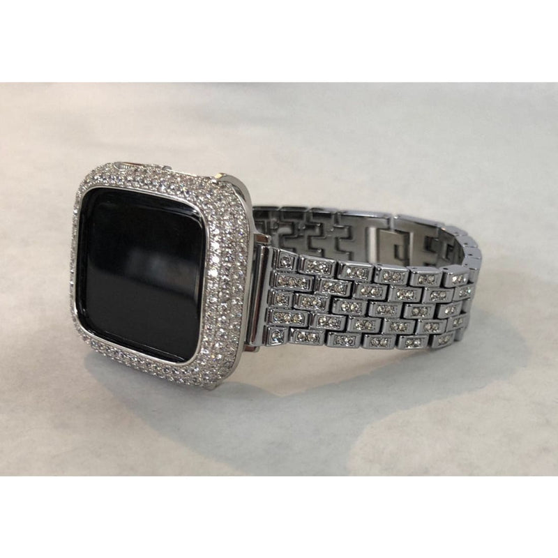 Bling Apple Watch Band Women's Swarovski Crystals & or Silver Lab Diamond Bezel Cover Smartwatch Bumper 38mm-45mm