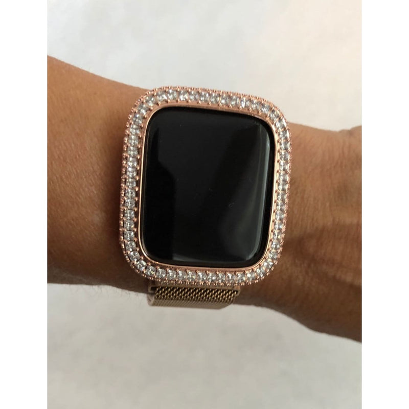 Bling Apple Watch Bezel Cover 40mm 44mm Rose Gold with Square & Pave 2.5mm Lab Diamonds Smartwatch Bumper Case Bling