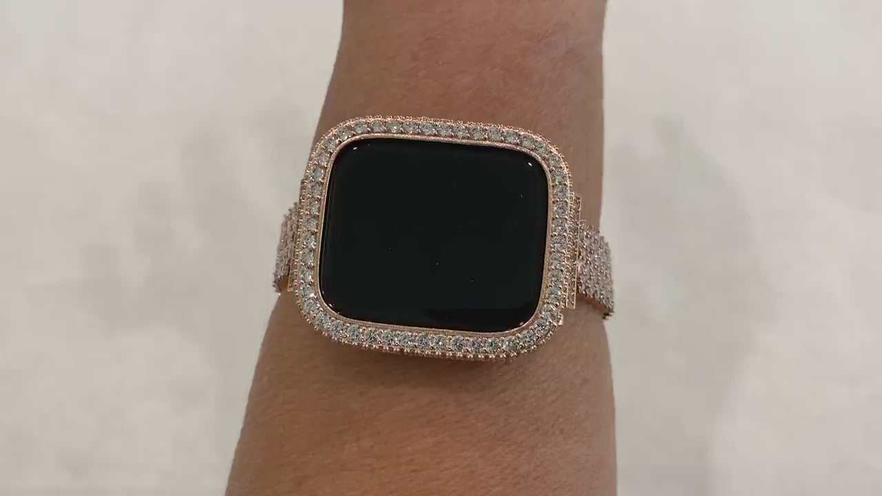 41mm 45mm Rose Gold Apple Watch Band Series 7-8 Swarovski Crystals & or Lab Diamond Bezel Cover Smartwatch Bling 38mm-45mm