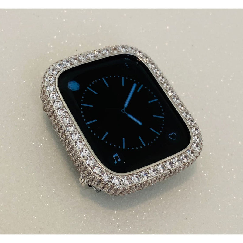 Custom Apple Watch Cover Silver Lab Diamond Bezel, Metal Iwatch Case Bling 38mm 40mm 41mm 42mm 44mm 45mm, Smartwatch Bumper