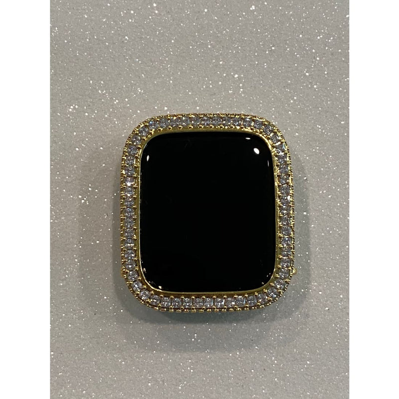 Custom Iced Out Apple Watch Bezel Cover Gold with 2.5mm Lab Diamonds 40mm 44mm Handmade