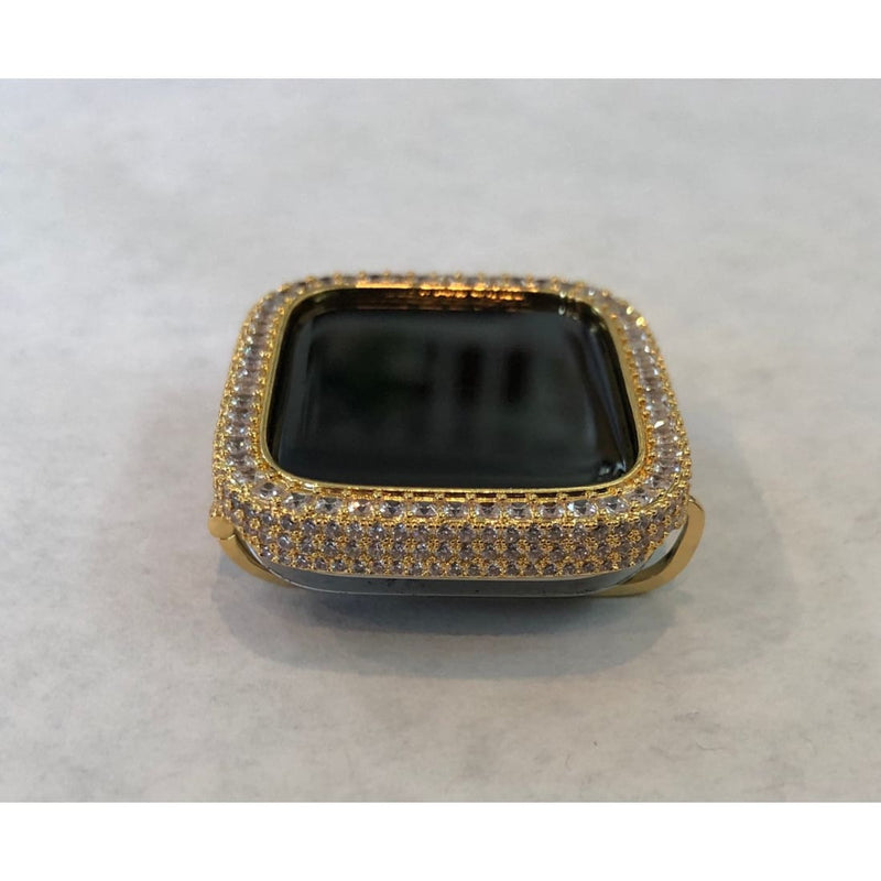Custom Iced Out Apple Watch Bezel Cover Gold with 2.5mm Lab Diamonds 40mm 44mm Handmade