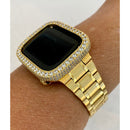 Gold Apple Watch Band 41mm 45mm Series 1-8 Stainless Steel & or Lab Diamond Bezel Cover Bling 38mm-44mm Smartwatch Bumper Bling