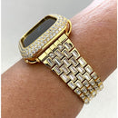 Gold Apple Watch Band 41mm Series 7 Swarovski Crystal Baguettes 38mm 40mm 42mm 44mm 45mm & or Pave Lab Diamond Bezel Cover for Smartwatch