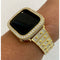 Gold Apple Watch Band Series 1-8 SE Swarovski Crystals & or Lab Diamond Bezel Cover 38mm-45mm Smartwatch Bumper Bling