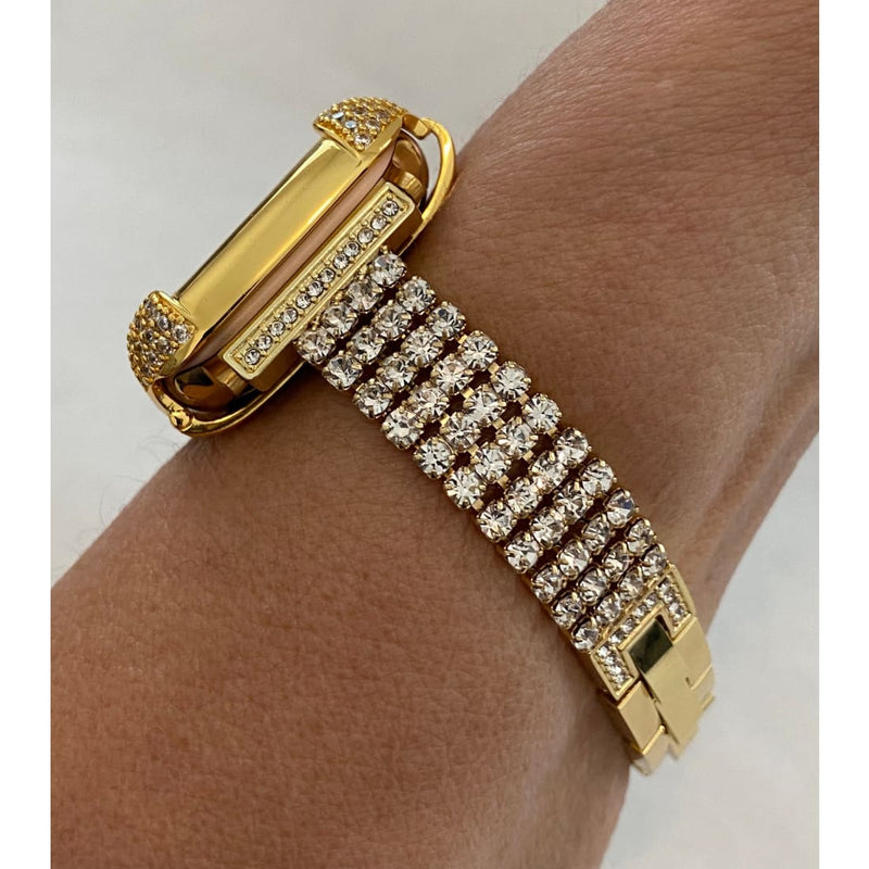 Gold Apple Watch Band Women 38 40 42 44mm and or Pave Lab Diamond Bezel Case Custom Handmade