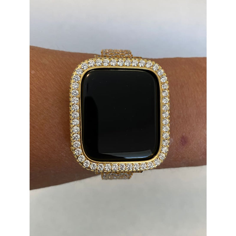 Gold Apple Watch Series 8 41mm 45mm Bezel Cover Lab Diamond Bezel Metal Case, Iwatch Band Bling Series Smart Watch Bumper