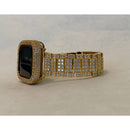 Iced Out Apple Watch Band Yellow Gold & or Lab Diamond Bezel Cover Smartwatch Bumper 38mm-45mm Series 1-8 SE