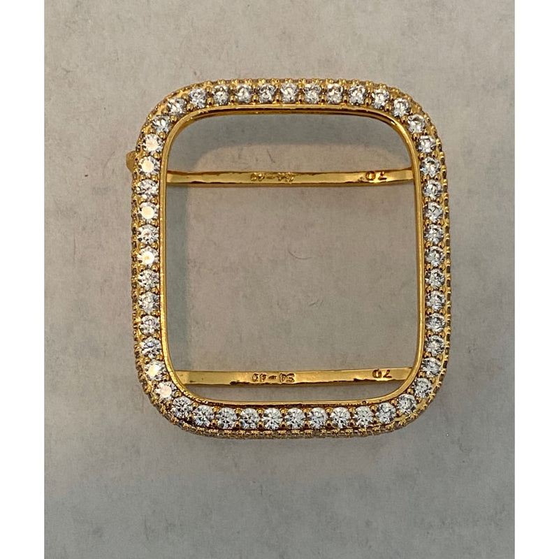 Iced Out Apple Watch Band Yellow Gold & or Lab Diamond Bezel Cover Smartwatch Bumper 38mm-45mm Series 1-8 SE