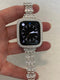 White Gold Apple Watch Band Women Swarovski Crystals 38 40 41 42 44 45mm & or Silver Smartwatch Lab Diamond Bezel Cover Bling
