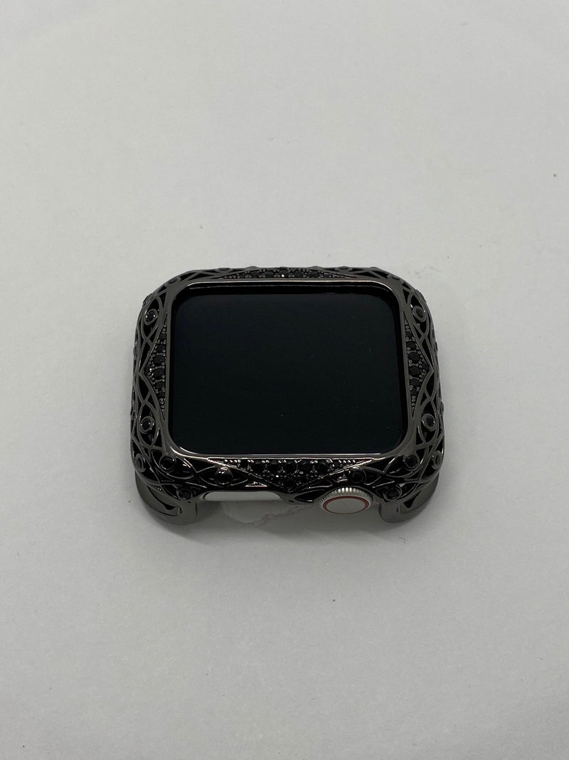 Apple Watch Bezel Cover Black on Black Smartwatch Bumper Swarovski Crystals 38mm 40mm 41mm 42mm 44mm 45mm