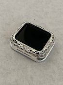 Series 2-8 Apple Watch Bezel Cover Silver Lace Design Metal Case with Inset Rhinestones 38 40 42 44mm Custom Handmade