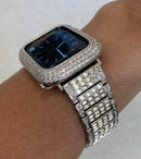 White Gold Apple Watch Band 38mm 40mm 41mm42mm 44mm 45mm Rolex Style & or Lab Diamond Bezel Cover For Smartwatch
